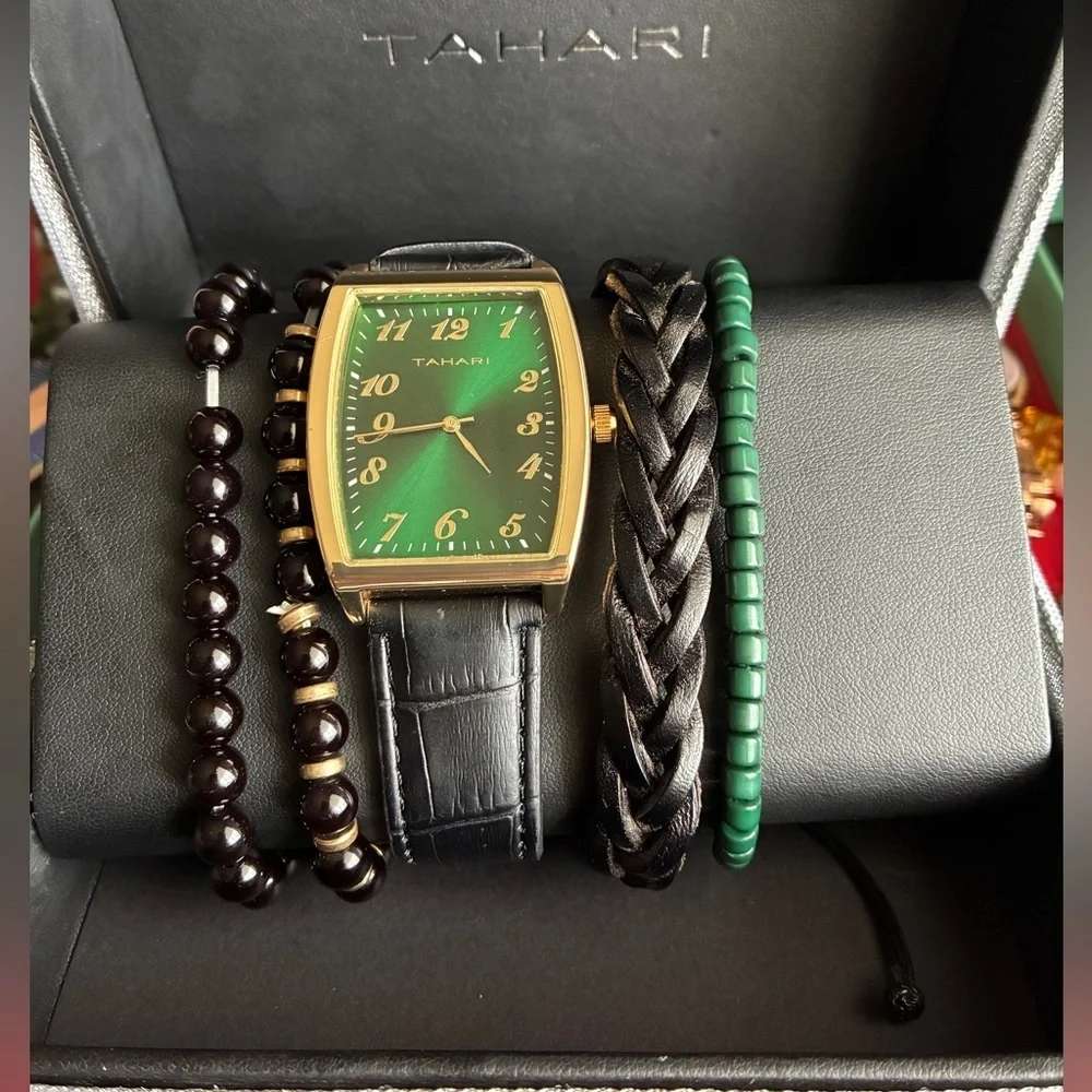 Tahari Gold and Black Men's Watch with Green Dial